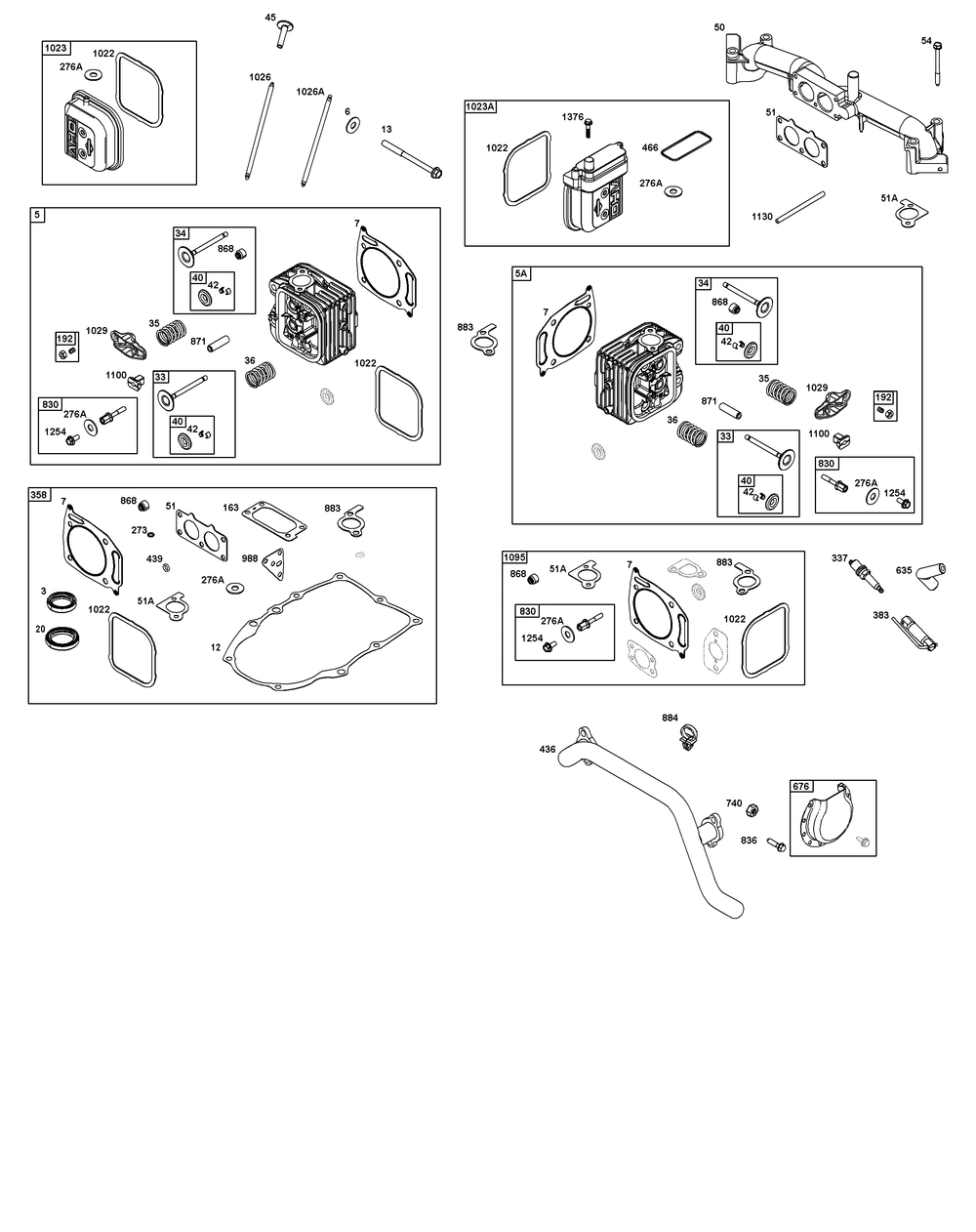 Cylinder Head Group Diagram and Parts List for 386777-0150-B5 200000 - 399999 Briggs and Stratton Engine